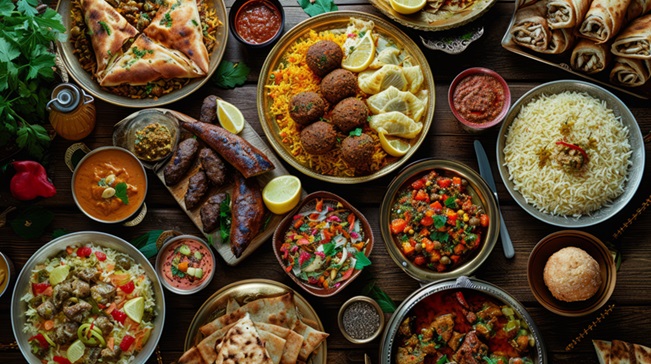 Top View Eid Al Fitr Celebration With Delicious Food