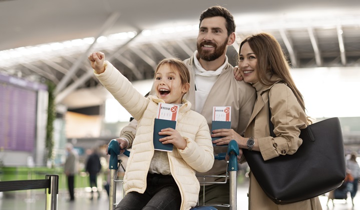 Medium Shot Happy Family Airport