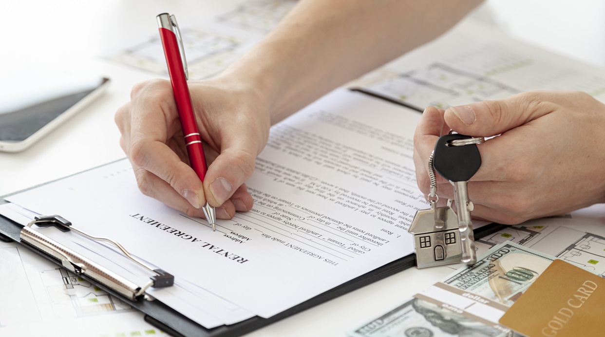 High Angle Man Signing Contract New Home